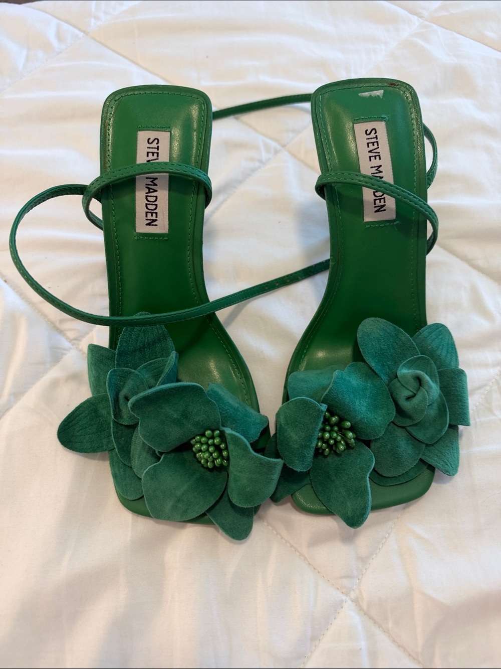 Steve Madden Emerald Green Floral Strap Heels